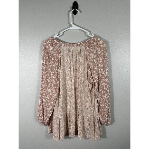 Be Cool Top Womens Large‎ Cream Pink Floral Geometric Rayon Boho - Picture 2 of 9